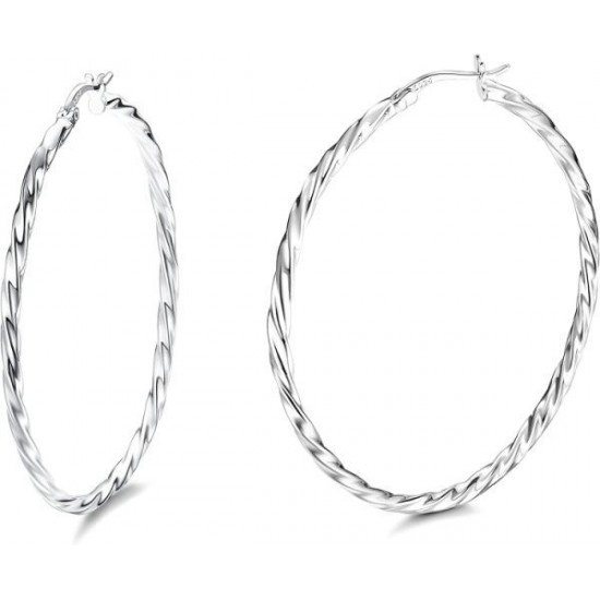 925 Sterling Silver Twisted Hoop Earrings For Women White Gold Plated Small Hoop Earrings Lightweight Huggie Hinged Hoop Earring